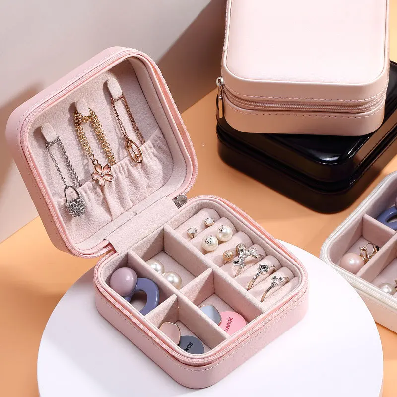 

Premium Jewelry Storage Box PU Display Travel Jewelry Case Boxes Travel Portable Jewelry Box Storage Case Earring Holder Gifts