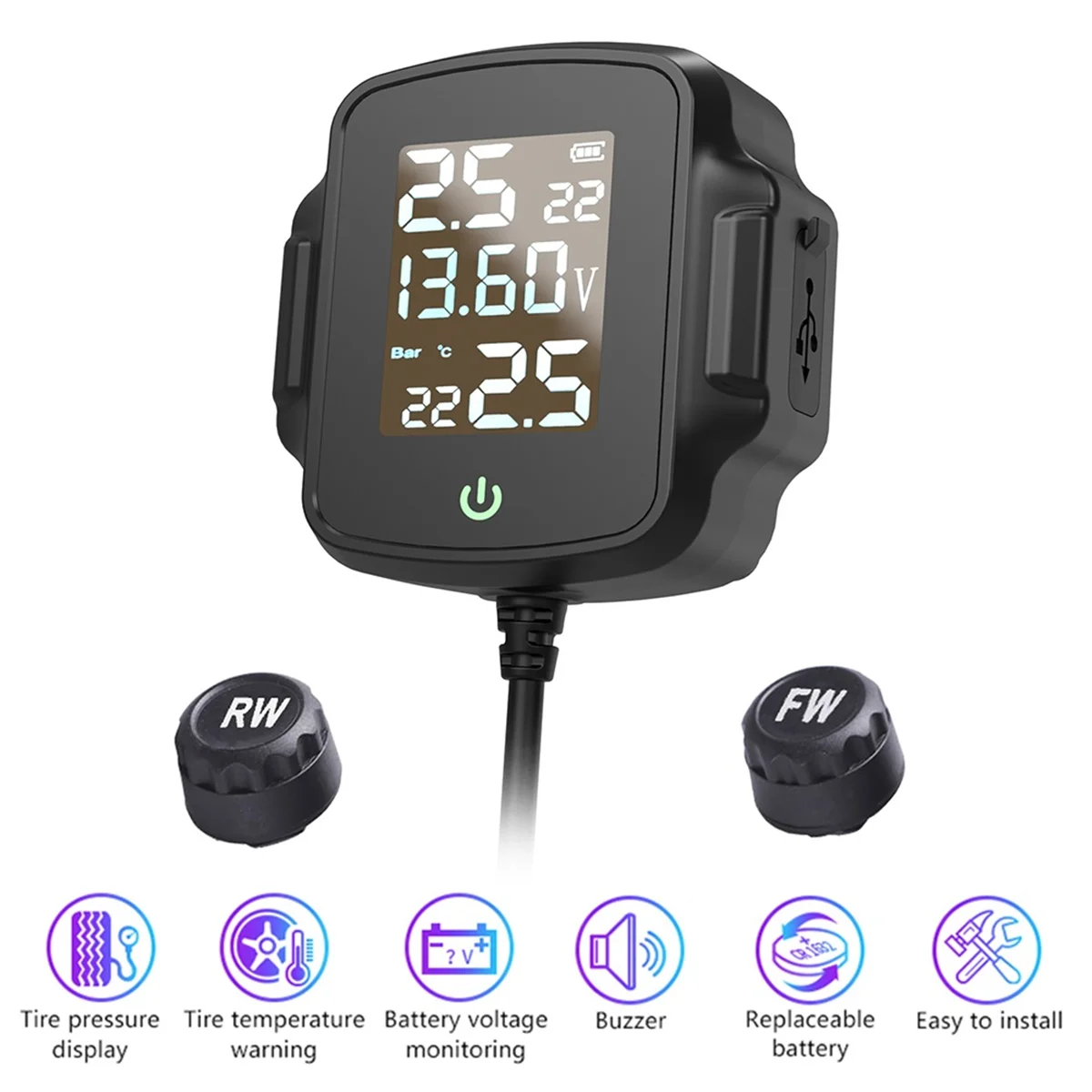 Мотоциклетная система контроля давления в шинах TPMS сигнализации температуры с