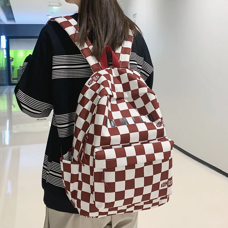 

Fashion Plaid Women Backpack Men Cool Nylon Travel Bag Unisex Letter Printing Schoolbag College Girls Kawaii Bookbag Boys