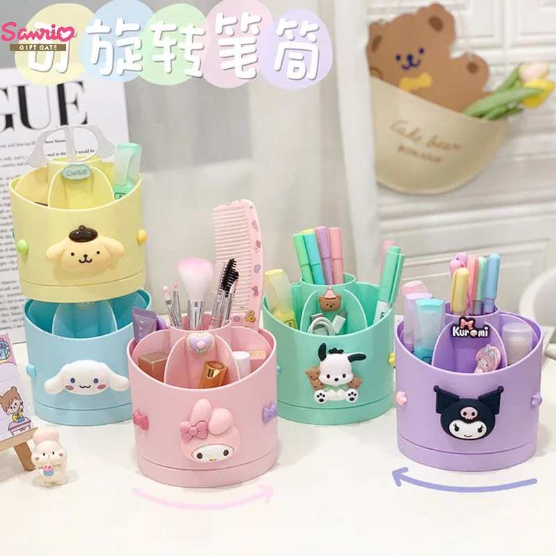 

1pcs Cute Cartoon Pen Barrel Kawaii Stationery Supplies Classification Multifunctional Desktop Rotating Cosmetic Storage Contain