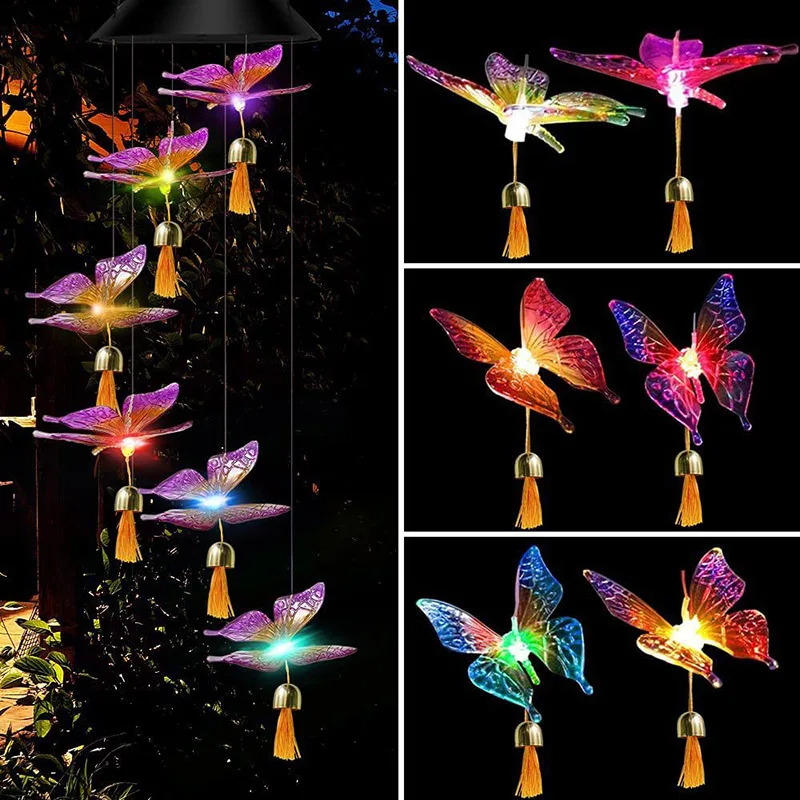 

Wind Chime Solar Lantern Butterfly Wind Chimes Outdoor Indoor Color Changing Light S Hook For Patio Deck Yard Garden Home