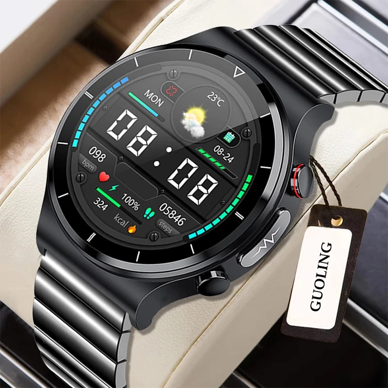

360*360 High Resolution Wireless Charging ECG Smart Watch Men Body Temperature Blood Oxygen Pressure Smartwatch IP68 Waterproof