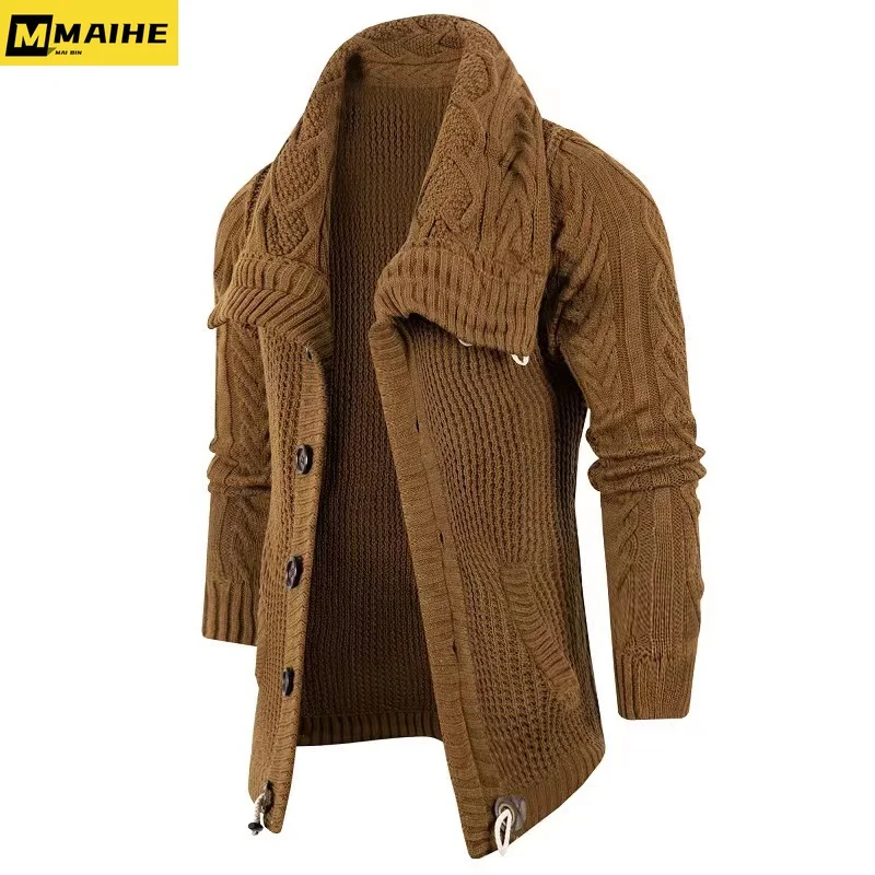 

Men's Winter Wool Coat Vintage thick warm turtleneck Cardigan sweater Korean fashion clothing Men's knit button sweater jacket