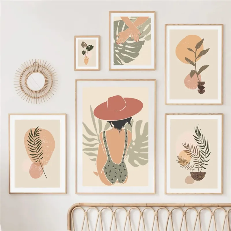 

Monstera Woman Avocado Seaweed Plant Boho Wall Art Canvas Painting Posters Prints Pictures for Living Room Decoration Home Decor