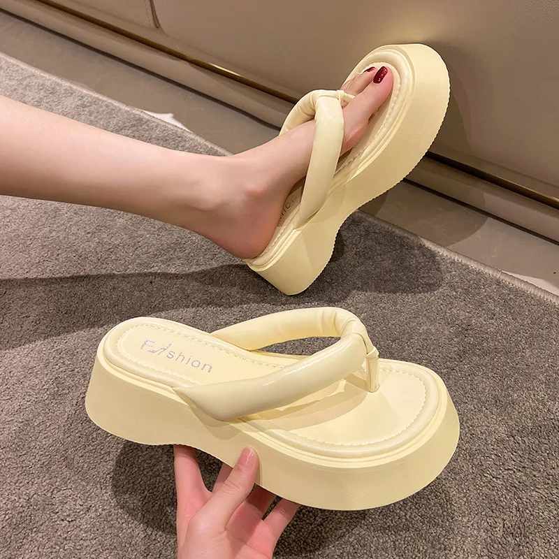 

Shoes Woman 2022 Female Slippers Platform Rubber Flip Flops Med New Summer Flat Hawaiian Beach Rome Fabric Slides Basic PU