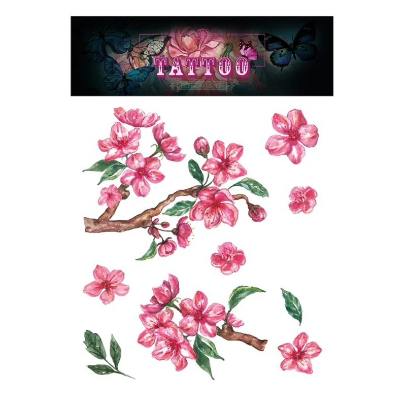 

Waterproof Temporary Tattoos Sticker for Women Girl Pink Watercolor Flower Art Tatoo Tatto Peach Blossom Fake Tattoo Stickers