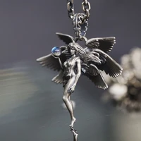 vintage moon goddess pendant necklace seraph angel wings long chain neck clavicle necklace for men womens party jewelry gifts