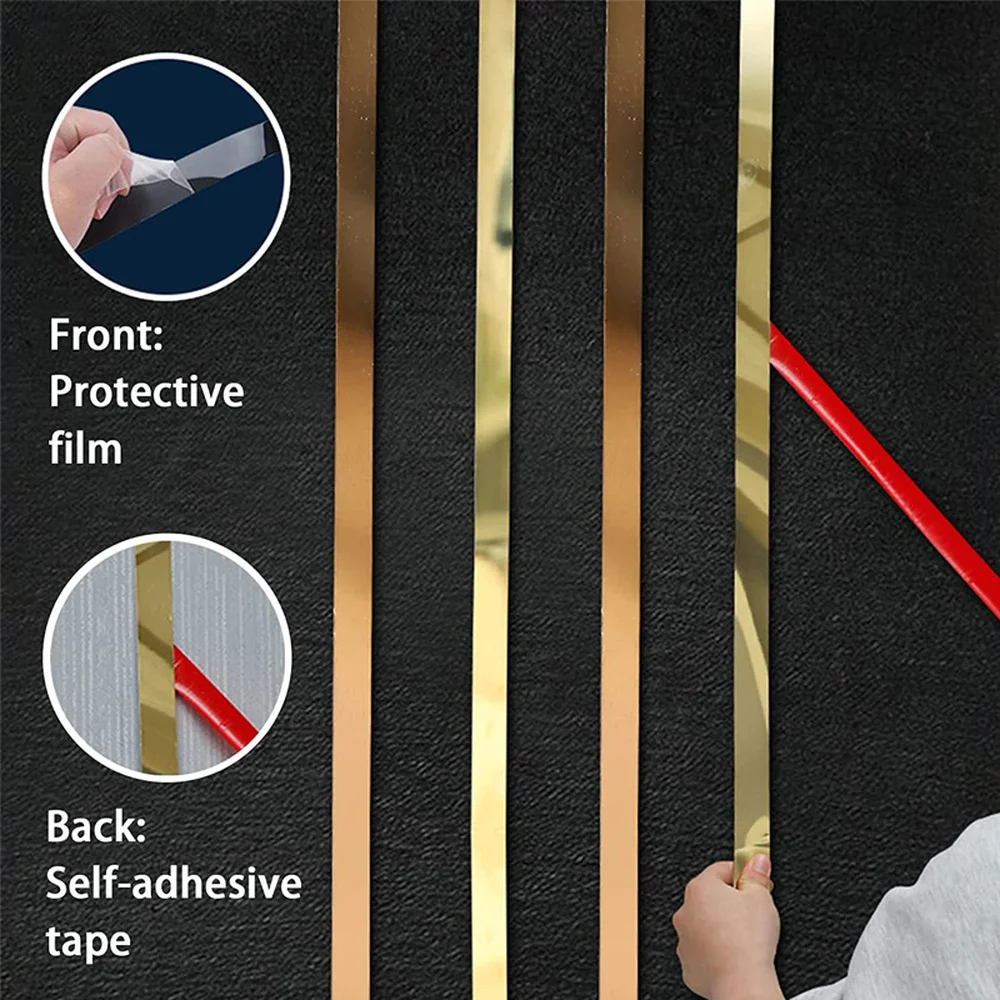 

1 Roll Mirror Furniture Wall Sticker Decorative Lines Silver Titanium Gold Background Wall Ceiling Edge Strip Home Office Decor