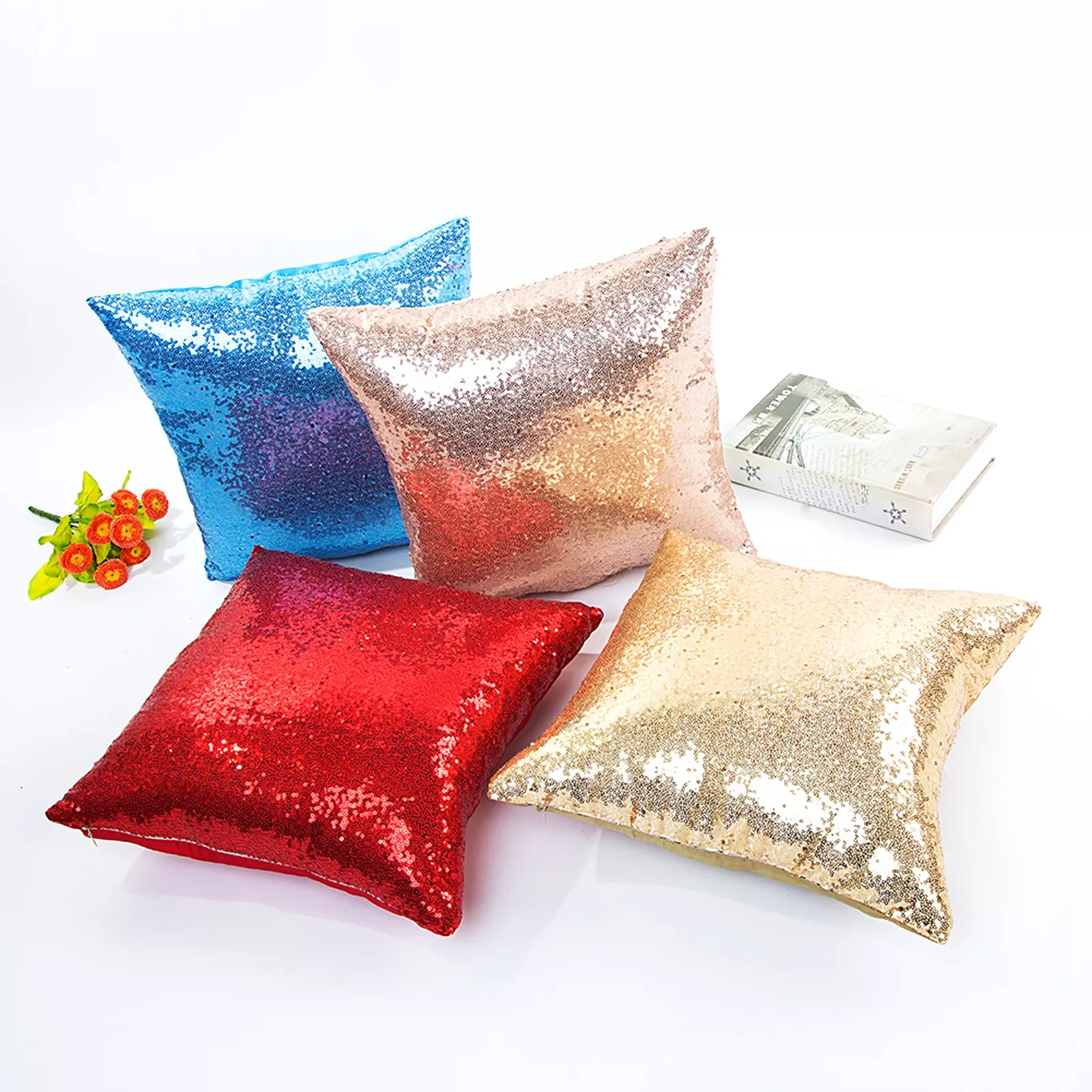 

Gold Sequins Pillow Case Luxury Sofa Cushion Cover Decorative Pillowcase 40x40 Silver Pink Square Zipper Pillow Cover