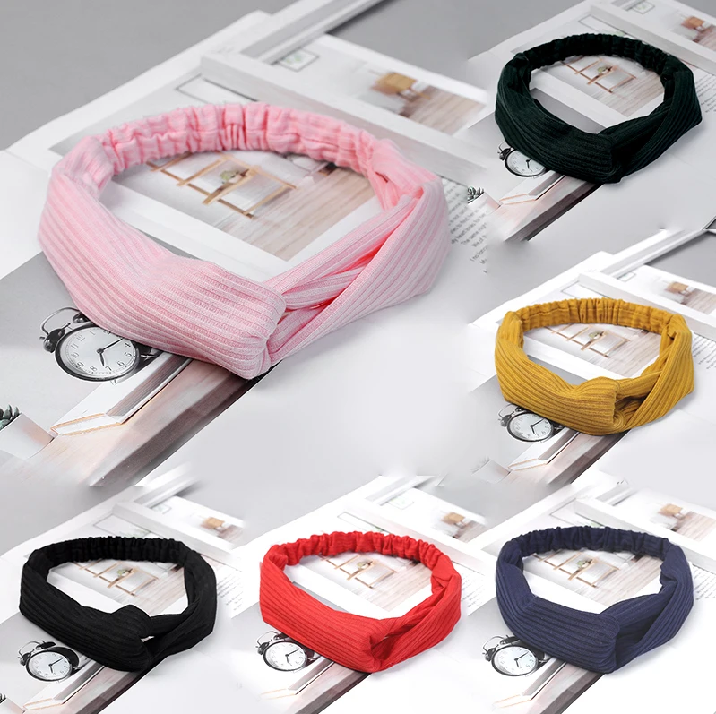 

New Knitted Cotton Knot Cross Headband For Women Girls Vintage Twisted Knotted Headwrap Solid Color Hair Band Hair Accessories