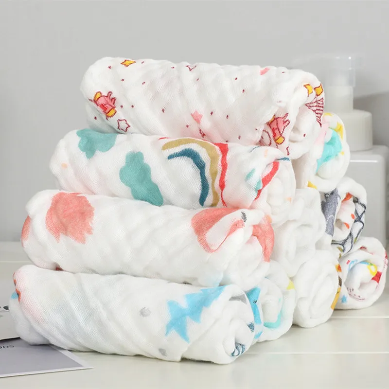 30*30cm Baby Saliva Towels 6 Layer Cotton Gauze Burp Cloth Cartoon Newborn Square Absorbent Feeding Bibs Washcloth Handkerchief