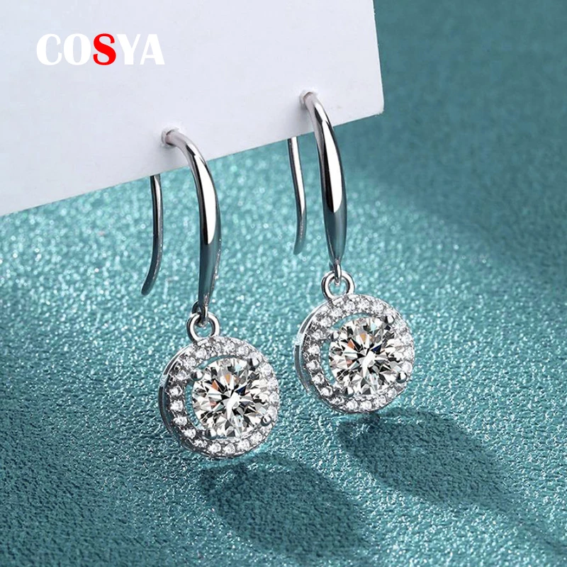 

COSYA Real Sterling Silver 0.5-1 Carat Moissanite Classic Round Bag Drop Earrings For Women Anniversary Party Gifts Fine Jewelry