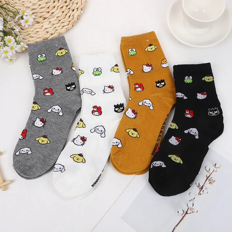 4 пары мультяшных милых женских носков Sanrio KT Cat Kitty Yu Gui с большими ушками собакой
