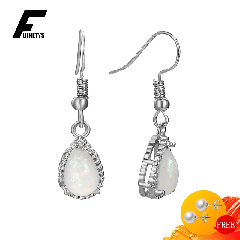 

New Women Earrings 925 Silver Jewelry Accessories Water Drop Shape Opal Gemstone Earrings for Wedding Engagement Gift Wholesale