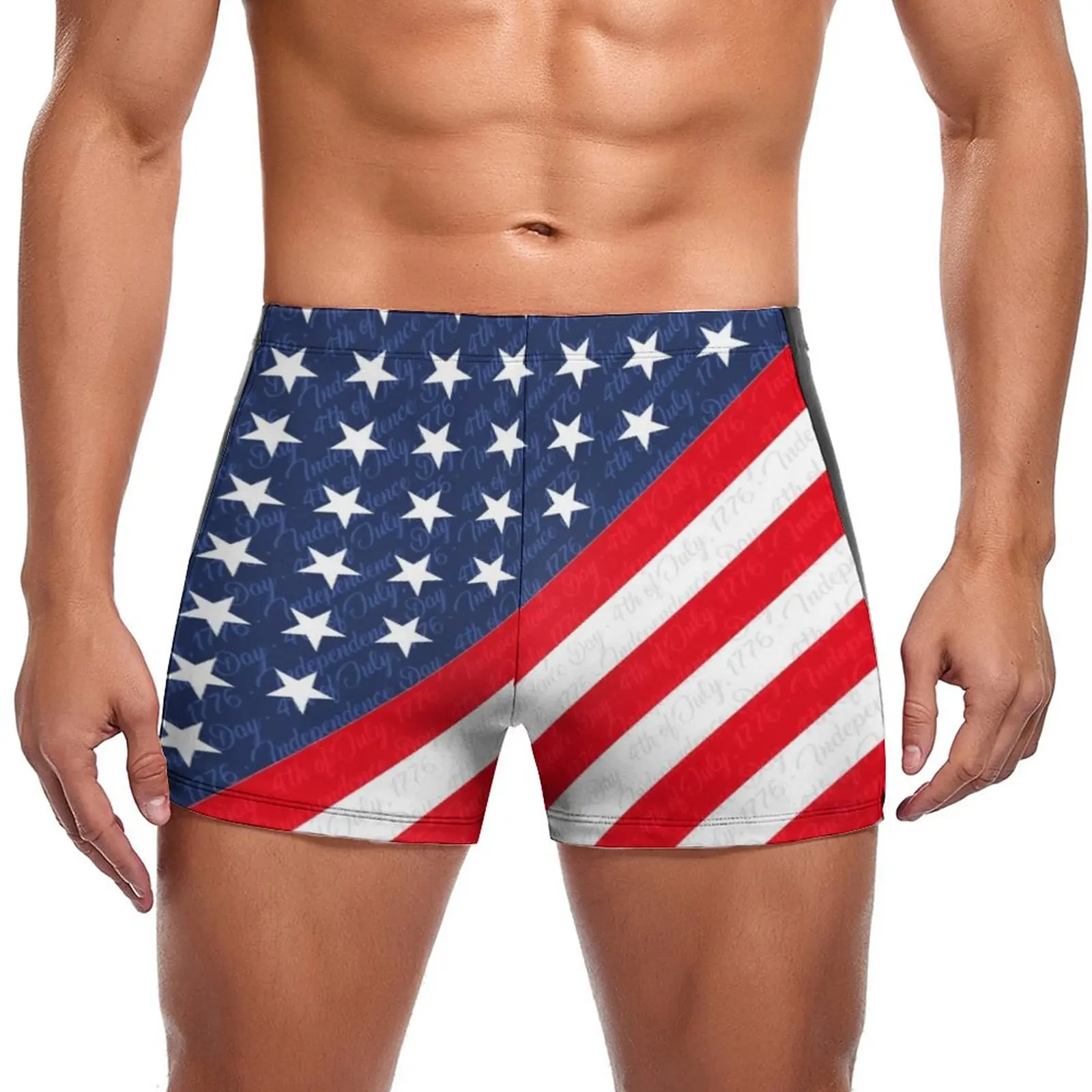 

Star Flag Pirnt Swimming Trunks USA 4th of July Independence Day Print Pool Swim Boxers Large Size Durable Man Swimwear