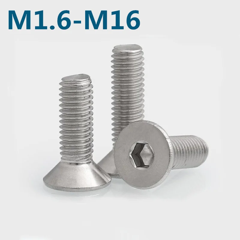 

Hexagon Hex Socket Countersunk Screw Flat Head Allen Bolts M1.6 M2 M3 M4 M5 M6 M8 M10 M12 M16 304 Stainless Steel DIN7991