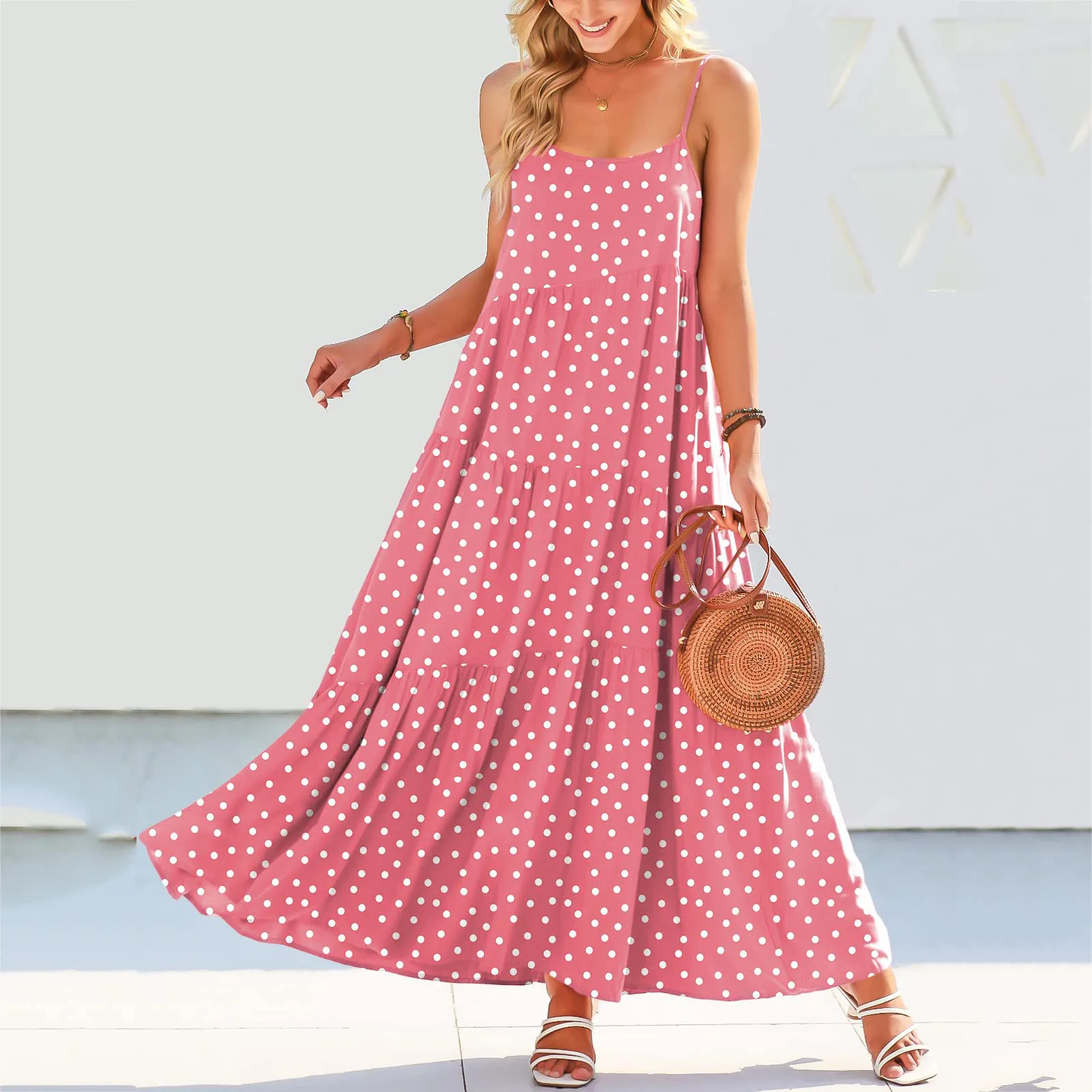 

Women Summer Floral Casual Loose Dress Spaghetti Strap Beach Cover Up Long Cami Maxi Dresses