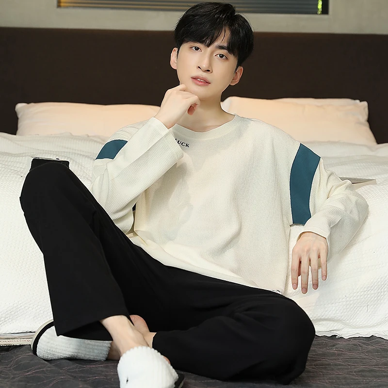 

QUHENG Newest Pajamas Set for Men's Long Sleeve Pants Sleepwear Male Homewear Lounge Wear Clothes Home Clothing Nightgown
