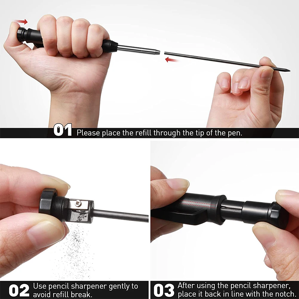 

Solid Carpenter Pencil With Refill Leads And Built-in Sharpener For Deep Hole Mechanical Pencil Marker Marking Woodworking Tools