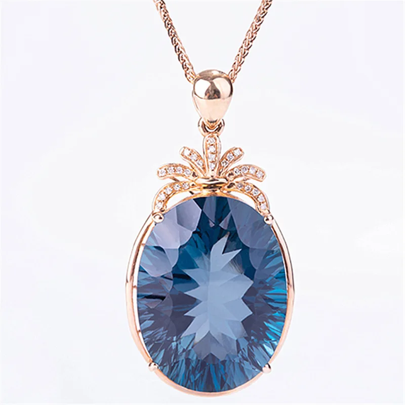 

Korean Coconut Tree Shaped Pendant Female Merlin Blue Diamond Natural Topaz Plating 18k Gold Inlaid South African Diamond