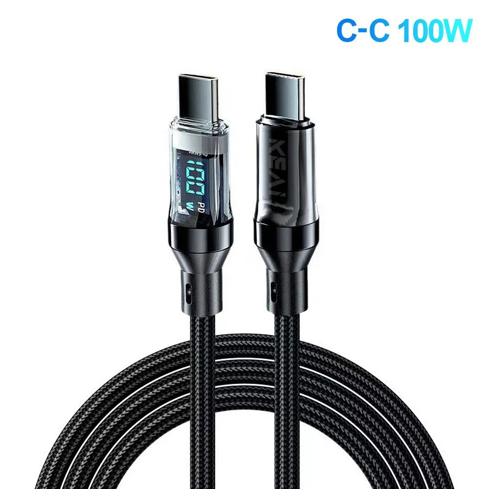 Кабель для быстрой зарядки USB Type-C мощностью 100 Вт, кабель для зарядки телефона с интеллектуальным цифровым дисплеем, для Samsung Xiaomi Redmi OnePlus (art.: 3920dba77072b) - 3920dba77072b