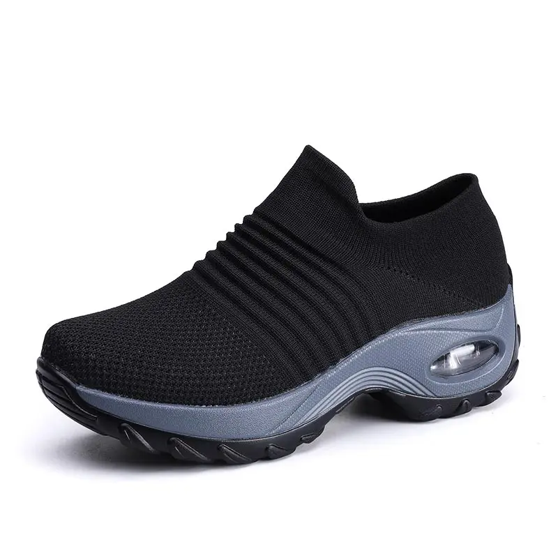

Plus Size Height Platform Sock Shoes Women Sneakers Sport Woman Running Shoes Women Sports Tennis for Women Black Knit GMB-1707