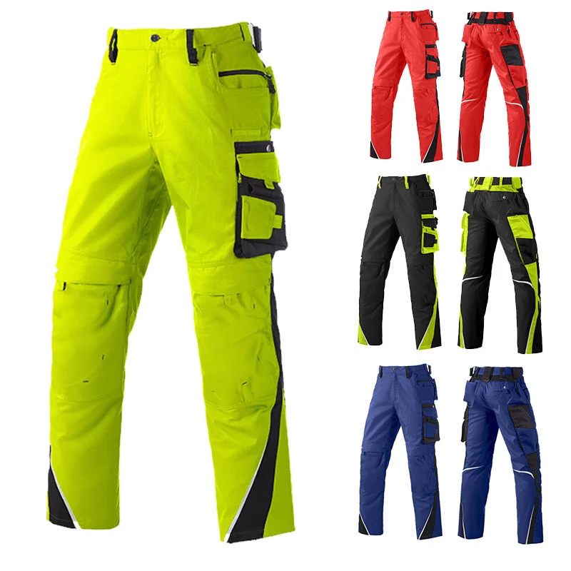 

Men's Work Pants with Multi Pockets Two Tone Construction Pants with Reflective Stripes Cargo Pants Zipper Front Work Wear Pants