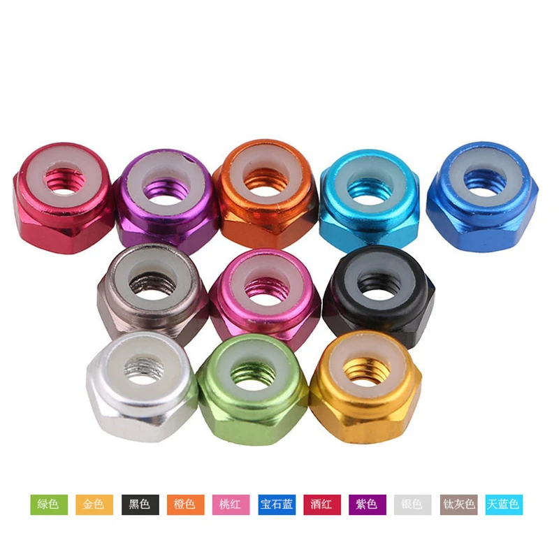 10pcs Aluminum Lock Nuts M2 M3 M4 M5 M6 Anodized colorful Aluminum Hex Nylon Insert Lock Nut Self-locking Locknut