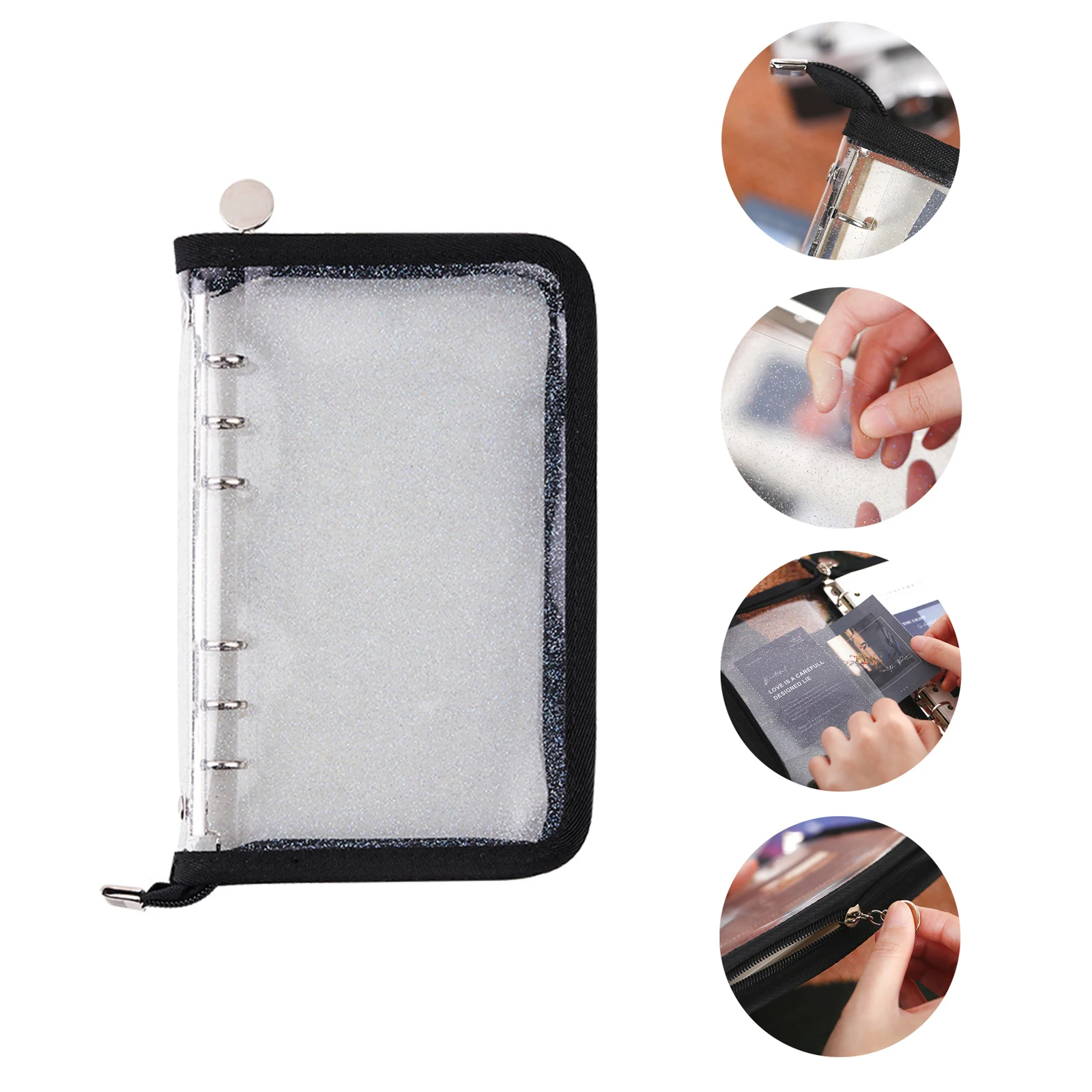 

Прозрачная сумка A6 на молнии, черный и розовый полихлорвиниловый аксессуар для ноутбука, чехол для офиса, школы, планировщика, 6 отверстий