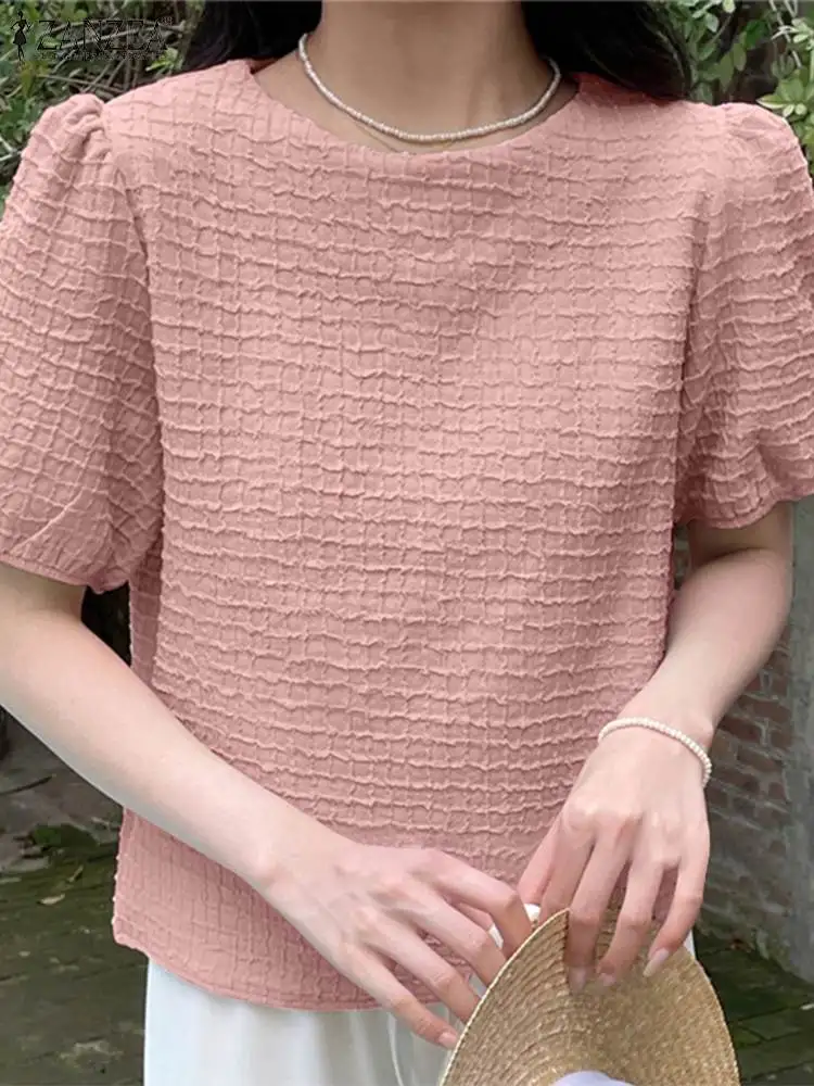 

Женская элегантная офисная рубашка ZANZEA, праздничная Повседневная Элегантная модная блузка с полурукавами и круглым вырезом, однотонные то...