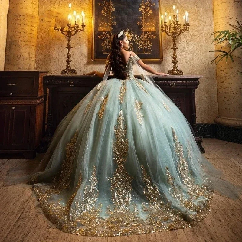 ANGELSBRIDEP Блестящие Зеленые платья для девушек Золотая Кружевная аппликация бисер