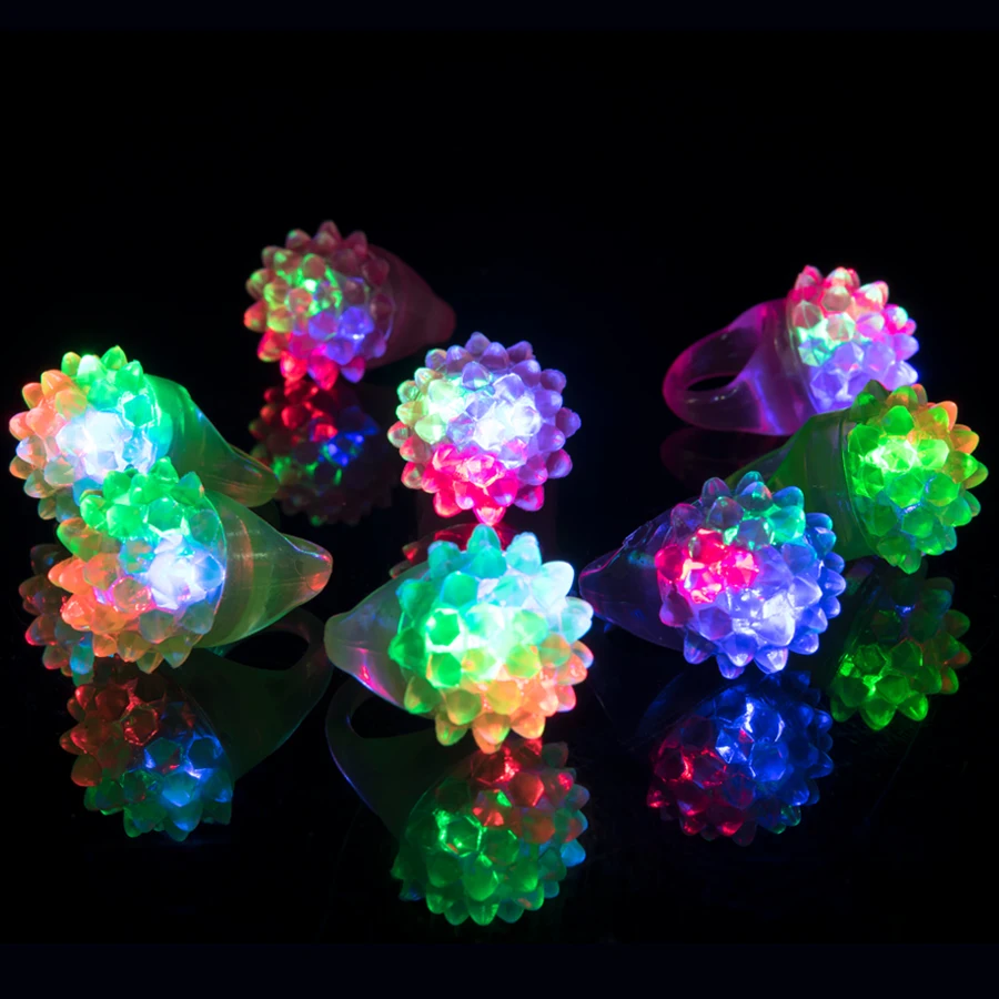 

50pcs LED Light Up Ring Bumpy Rings Flashing LED Bumpy Jelly Ring Light-Up Toy Birthday Rewards Eggs Filler Glow Party Supplies