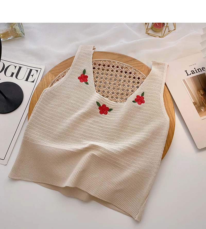 Женский укороченный топ с жемчужинами вязаный крючком Топ без рукавов цветочной