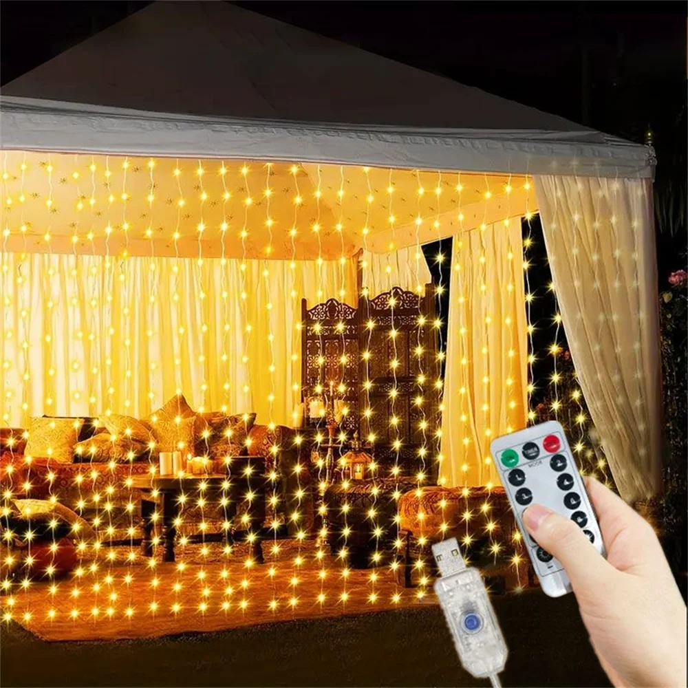 

USB гирлянда-занавес HOUHOM 3м/6м LED тёплый белый/белый/многоцветный/синий/фиолетовый/розовый 8 режимов