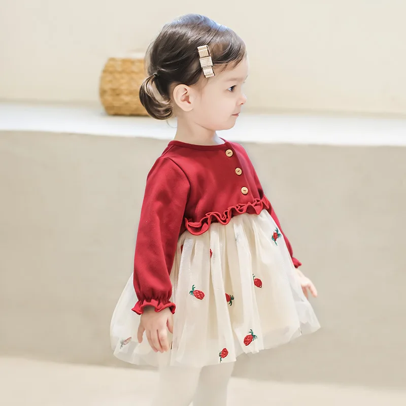 

Amira Girl Dress 2022 Spring And Autumn New Breathable Yarn Two-Color Patchwork Dress Full Print One-Year-Old Baby Ladies Skirt