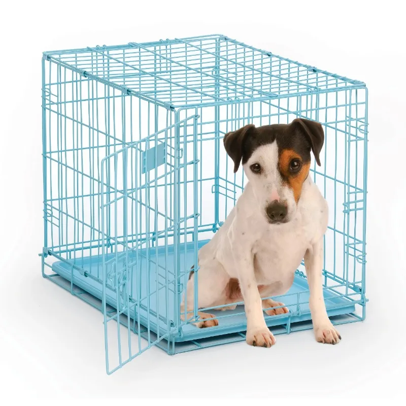 

Blue Dog Crate | MidWest iCrate 24" Blue Folding Metal Dog Crate w/ Divider Panel, Floor Protecting Feet & Leak Proof Dog Tray |