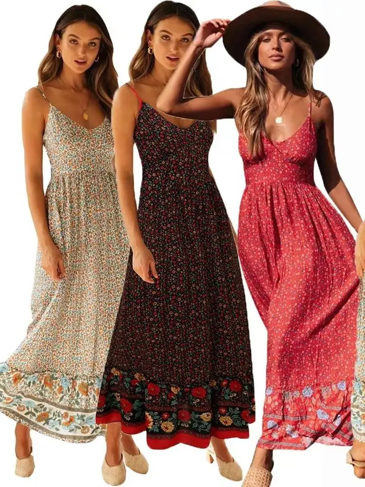 

Новое поступление, Пляжное летнее платье в стиле бохо, длинное платье, богемное платье с V-образным вырезом и лямкой на шее