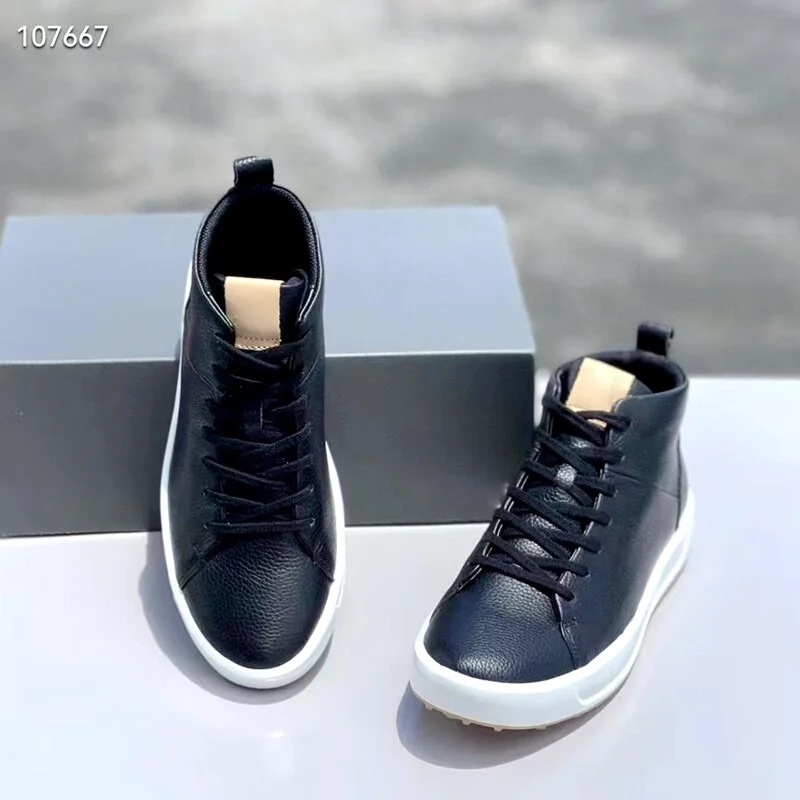 2022 Men's Golf Shoes Leather Material Waterproof PTU Sole Non-Slip Anti-Shock Grip High Top Shoes Hiking Shoes Men's Sneakers