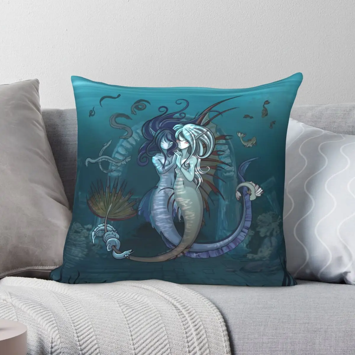 

Чехол для подушки с надписью «русалки и друзья», украшение из полиэстера и льна с вельветовым узором, на молнии, 10000 дюймов