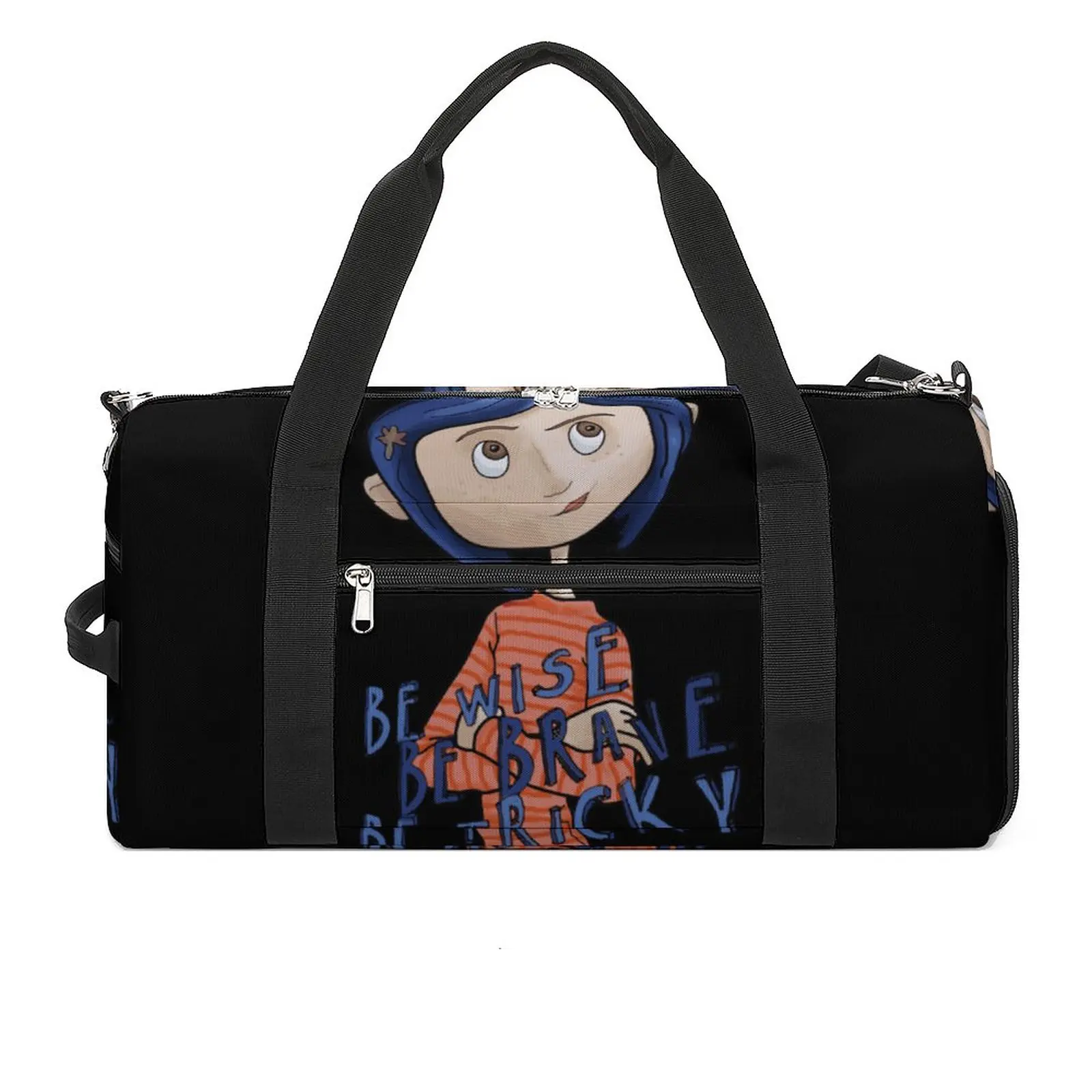 

Coraline Gym Bag Wise Brave Tricky Quote Movie Dark Cool Training Sports Bags Men Large Novelty Fitness Bag Outdoor Handbags