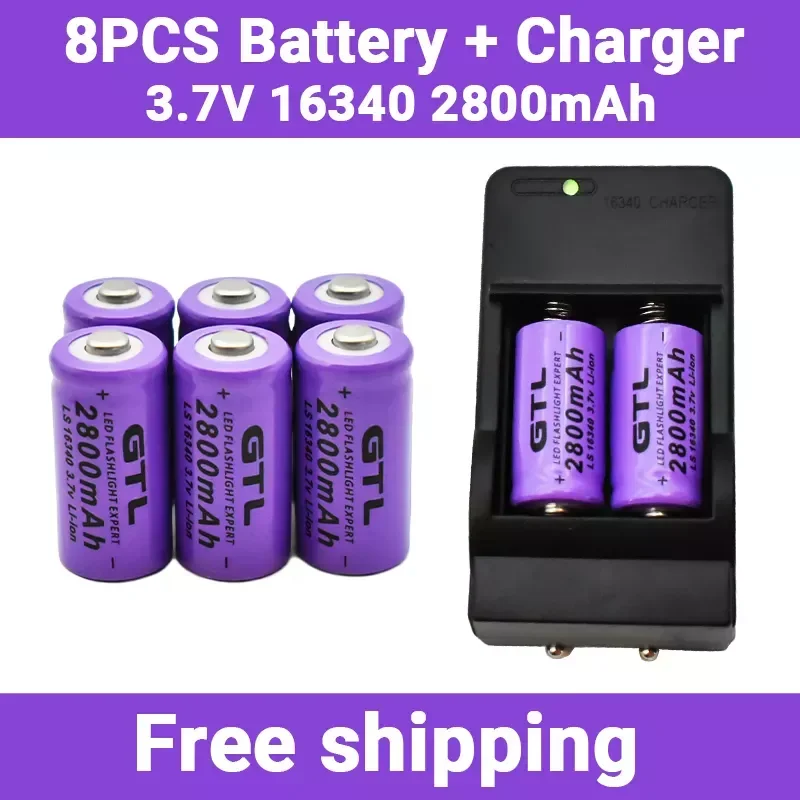 

2022 100% original premium 3.7V 2800mAh Li-ion 16340 Batteries CR123A Battery for LED Flashlight Travel Wall + Charger