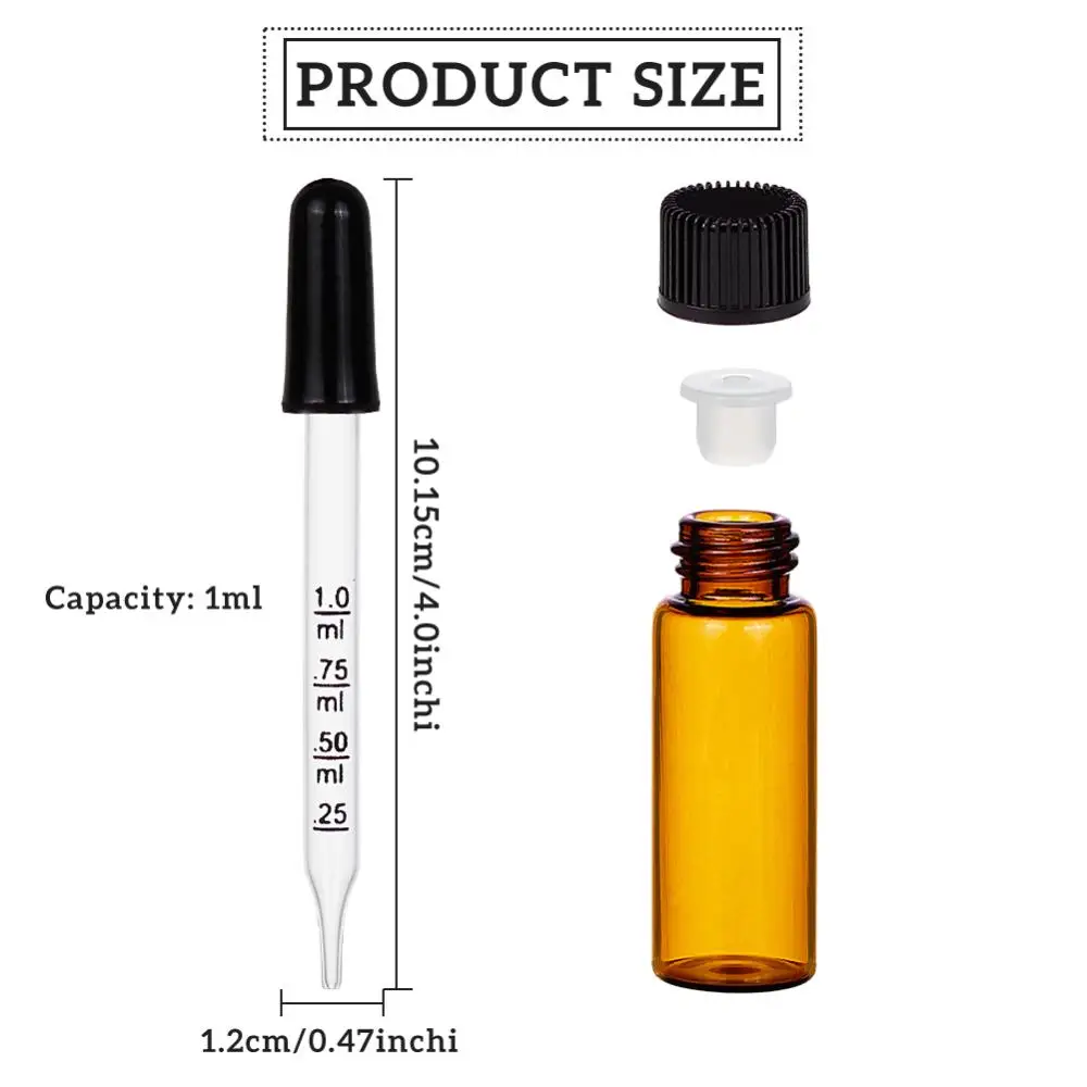 40Pcs Glass Bottles 5ml Small Amber Sample Vials Essential Oil Perfume Replace Jars with Graduated Droppers Labels DIY Kits