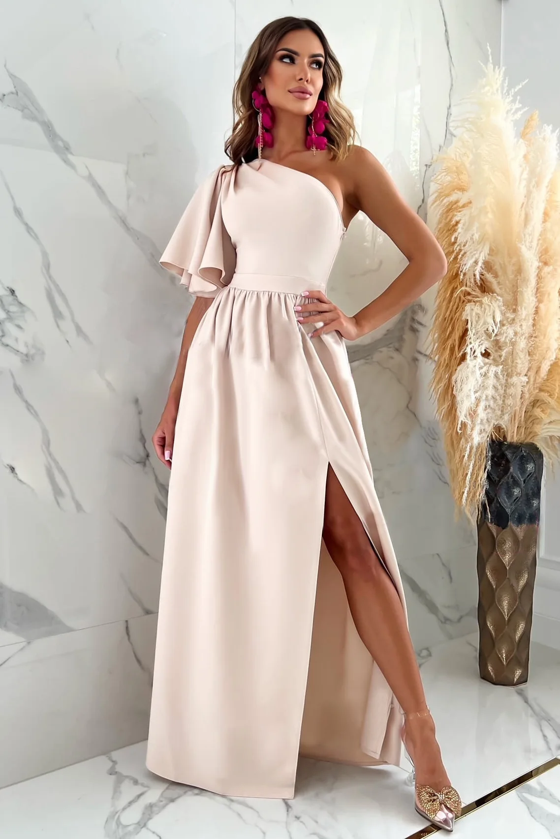 

2023 Summer Evening Women's Long Dress Red A-line One-shoulder Elegant Dresses Female Fashion Side Split Party Clothes Ladies