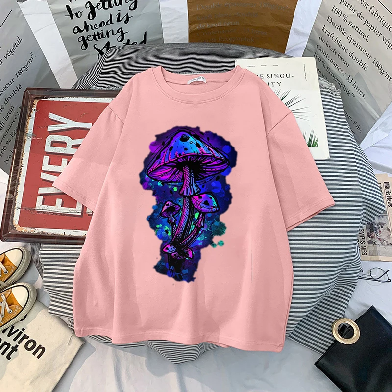 

Woman T-shirt Psychedelic Magic Mushroom Printed Tshirt Summer Women T Shirt Tees Tops Harajuku Mushroom Graphic Tees Women