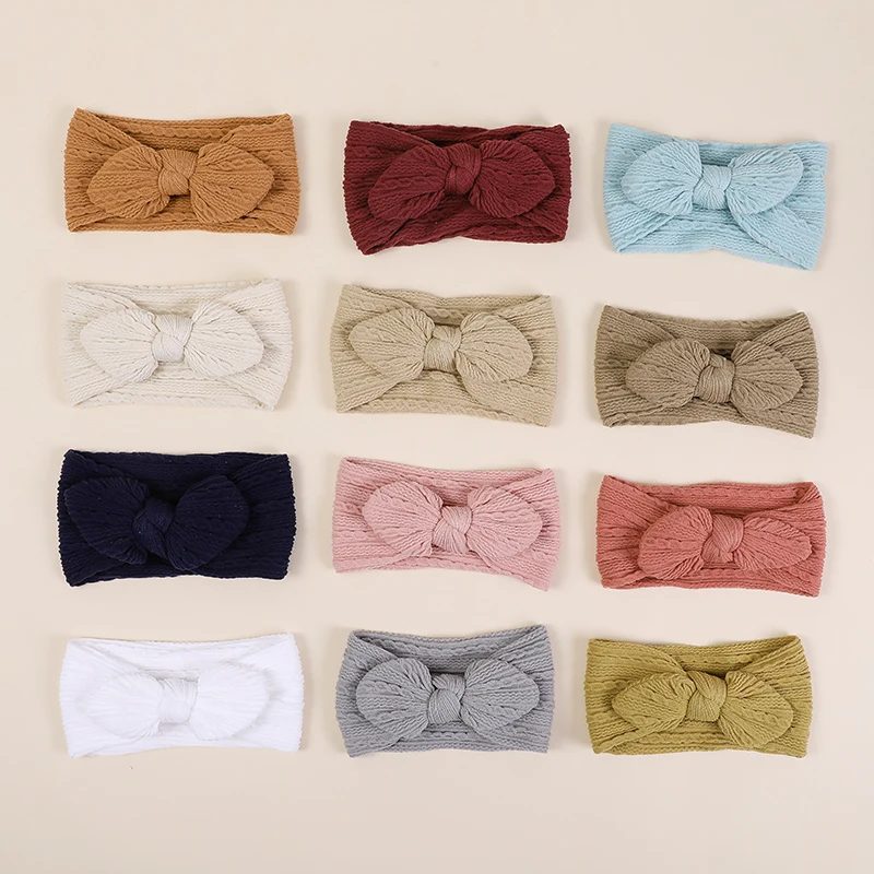 

10 Pcs/Lot, Newborn Cable Knit Nylon Headband Top Knotted Baby Bunny Ear Elastic Hair Bands Girls Headwear Infant Soft Headwrap