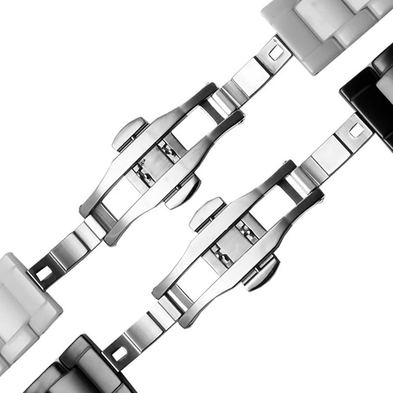 High Quality Ceramic Watch Band 14mm 16mm 18mm 20mm 21mm 22mm Black Flat Interface Ceramic Universal Strap Women Men  Bracelet