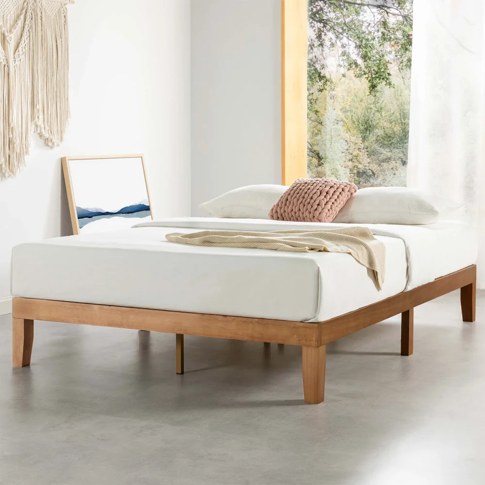 

Mellow Naturalista Classic 12" Solid Wood Platform Bed with Wooden Slats, Queen, Natural Pine