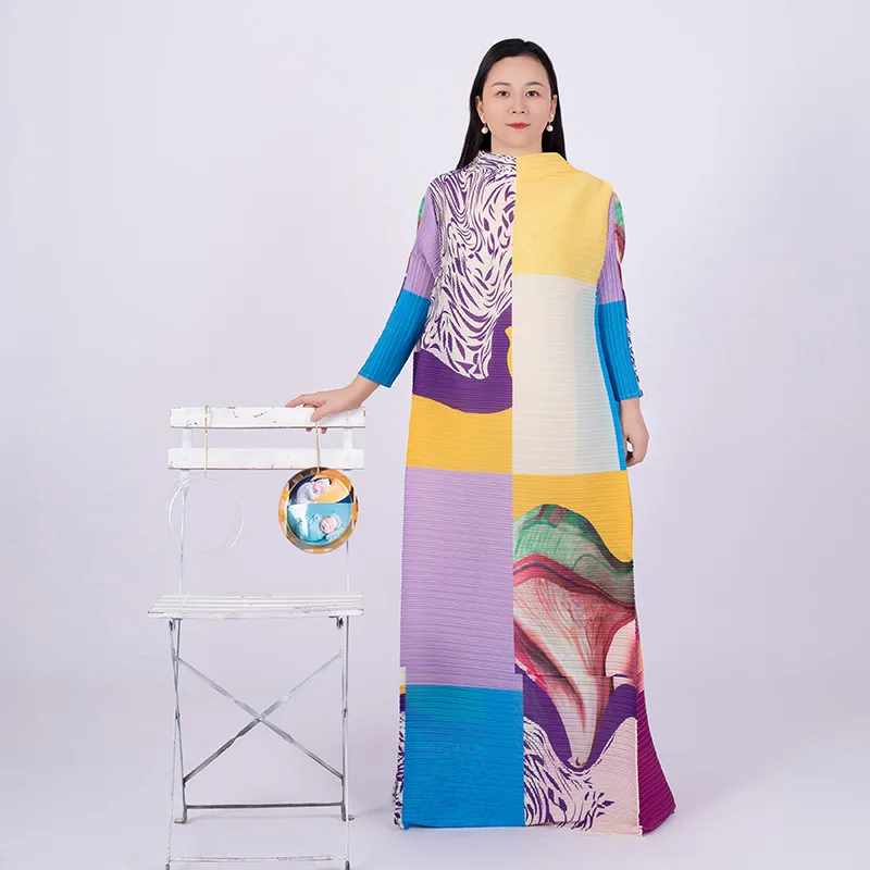 

Женское плиссированное платье, элегантное цветное платье с длинным рукавом и геометрическим принтом, новинка 2023