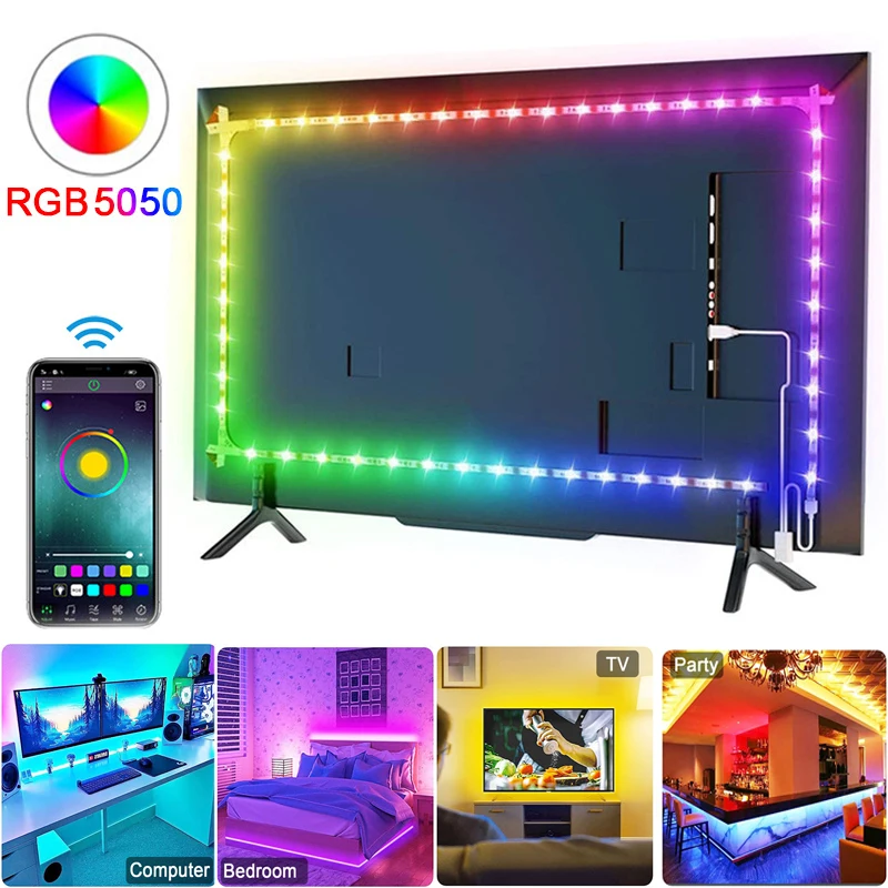 

Rgb-Светодиодная панель, 5050 дюйма, светодиодная лента для спальни, Rgb-разъем Usb, Светодиодная панель, цветная игровая комната, декоративная подсветка телевизора