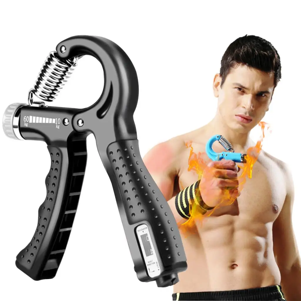 

R-Shape Adjustable Hand Grip Sports Strength Countable Exercise Strengthener Gripper Spring Finger Pinch Carpal Expander